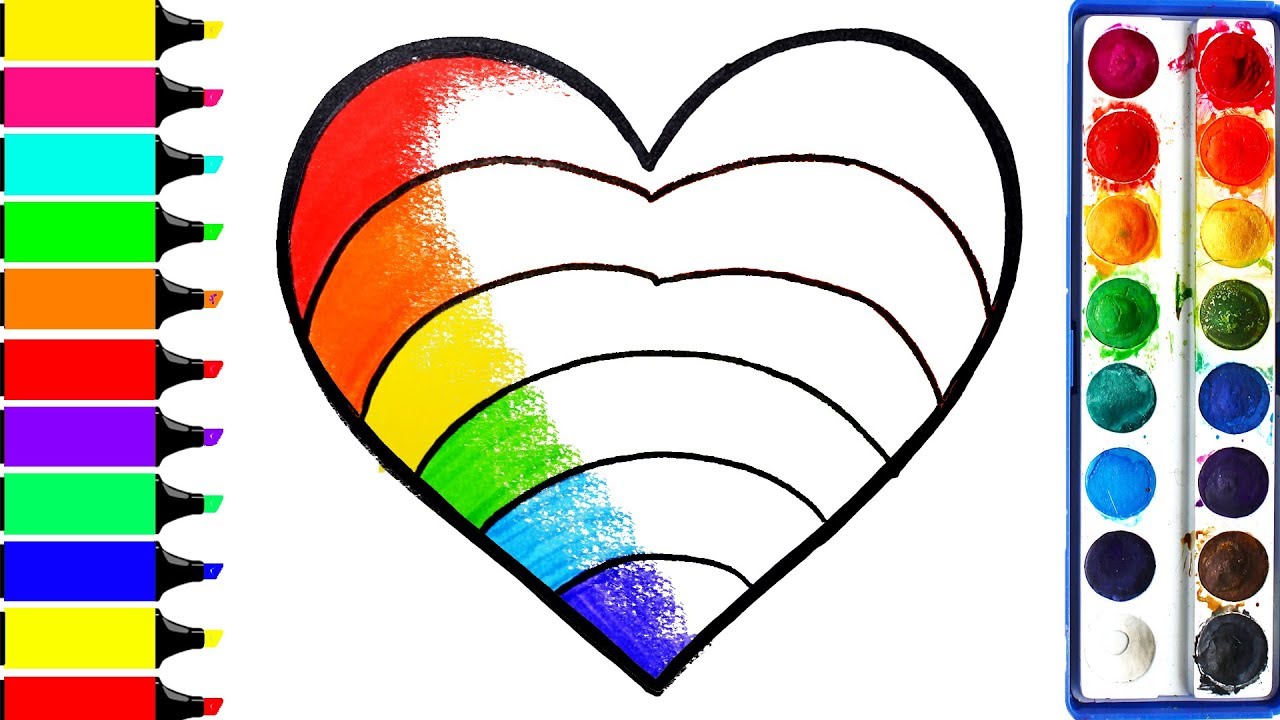 Rainbow heart coloring pages learn drawing art colors for beginners