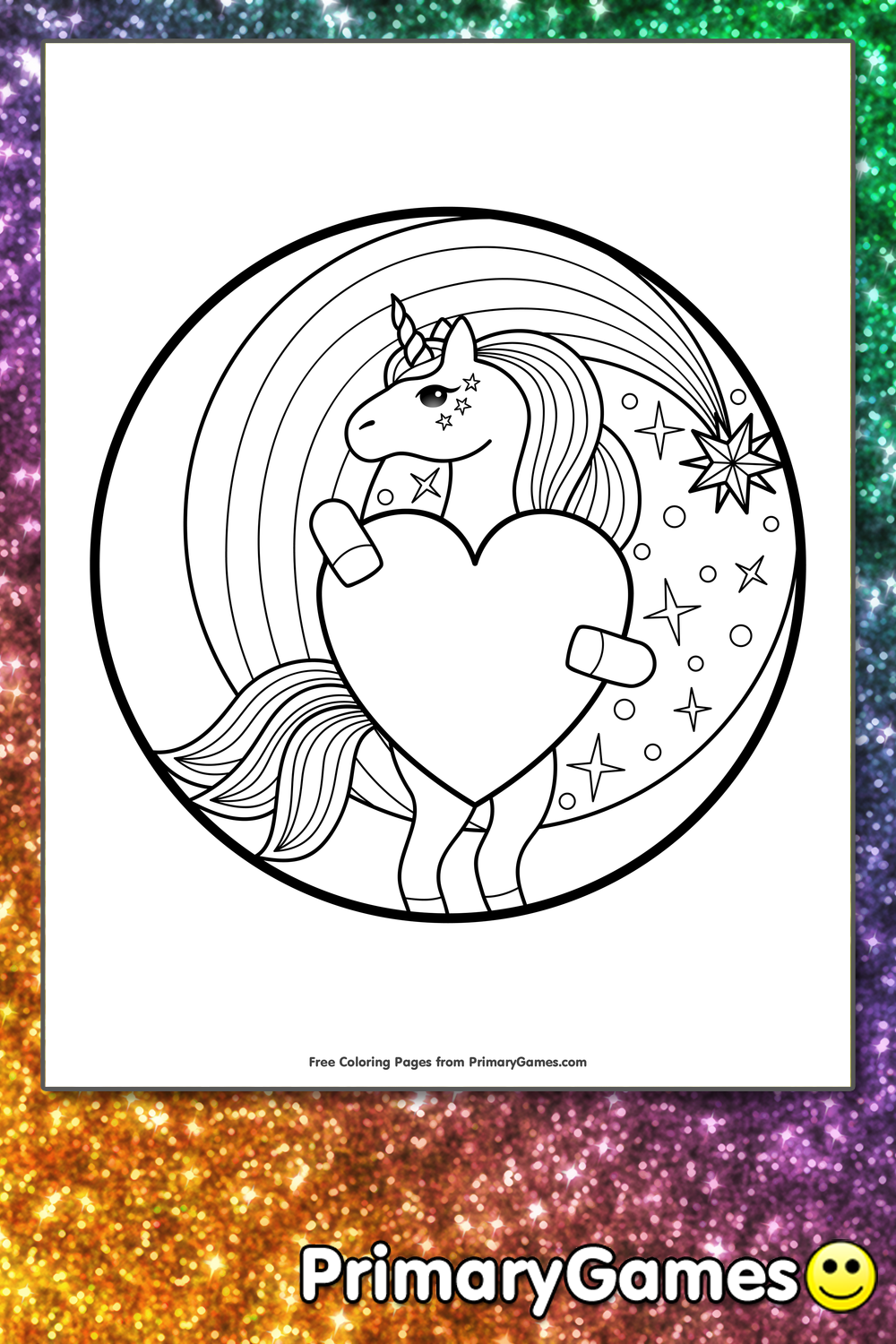 Unicorn holding a heart coloring page â free printable pdf from