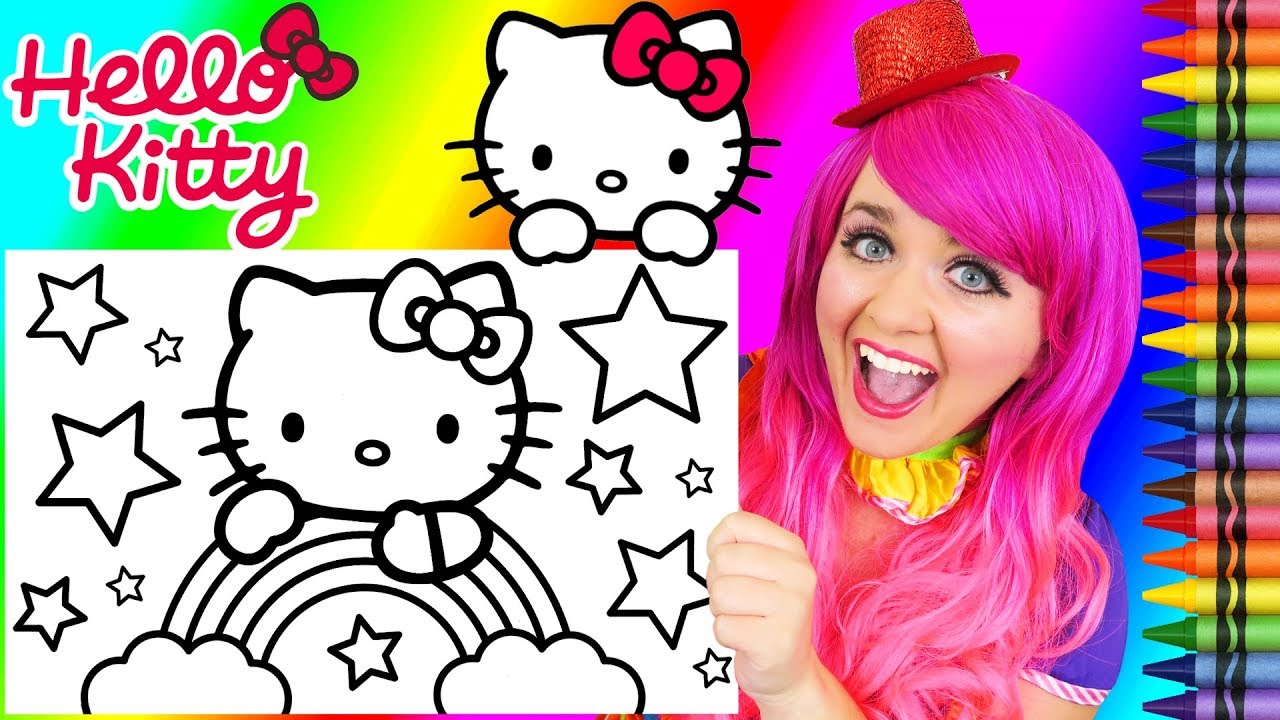 Coloring hello kitty rainbows stars giant coloring page crayola crayons kimmi the clown