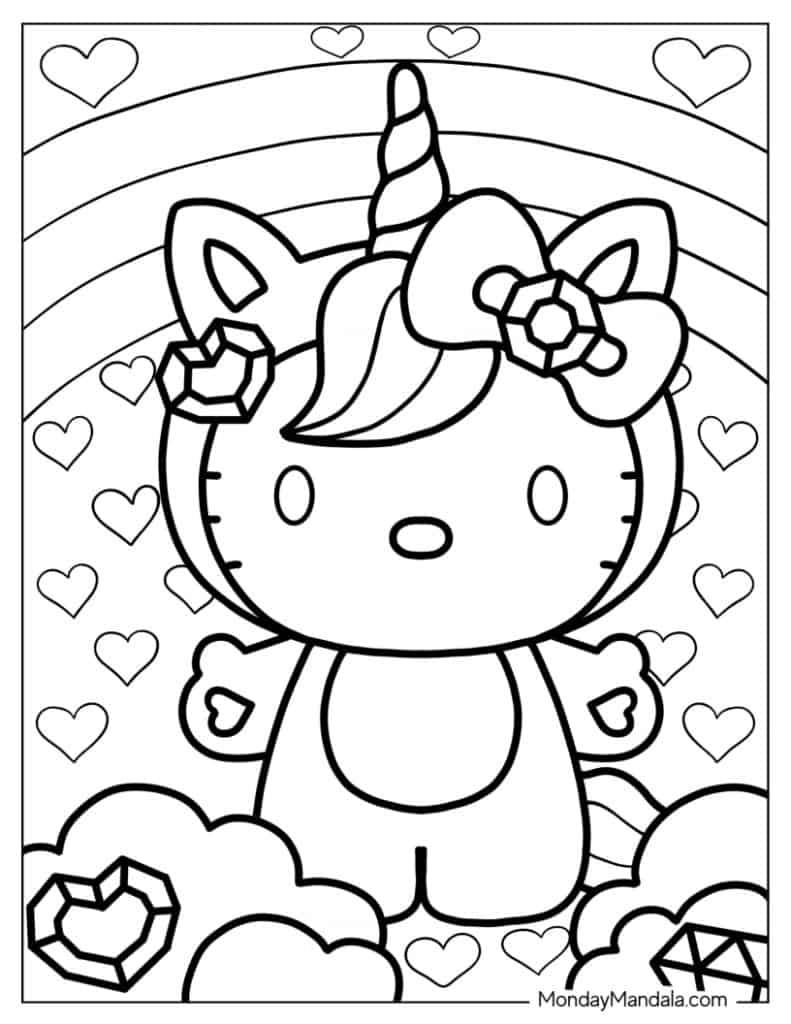 Hello kitty coloring pages free pdf printables