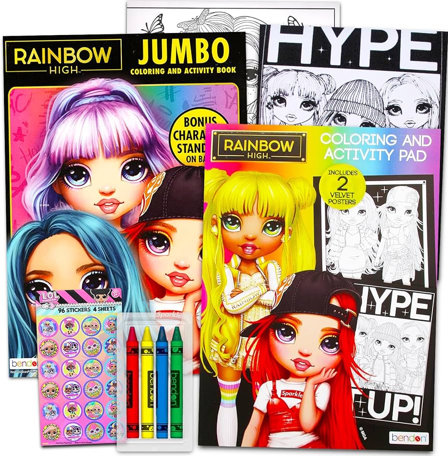 Rainbow high coloring and activity book bundle for girls rainbow high coloring puzzles and games set for kids with shopkins stickers rainbow high party supplies and favors toys