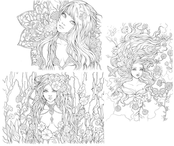 Pdf digital coloring book natural enchantment adult colouring book fantasy fairies spring elves pretty woman coloring pages by sakuems