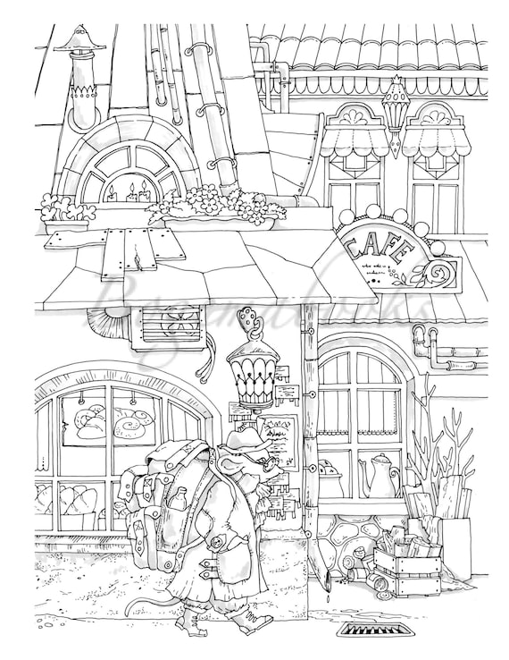 Nice little town adult coloring book coloring pages pdf coloring digital pages printable for stress relieving for relaxation