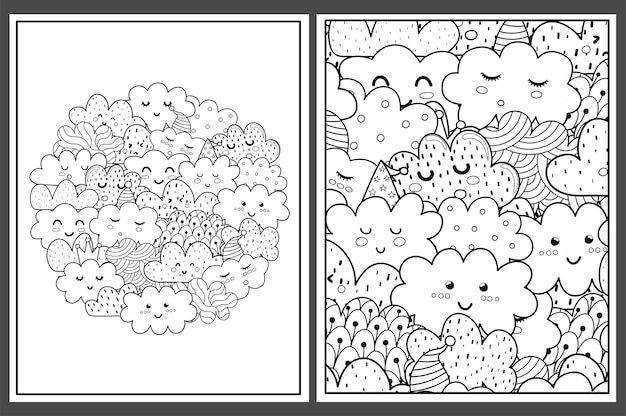 Premium vector coloring pages set with doodle flowers floral ornament for coloring book