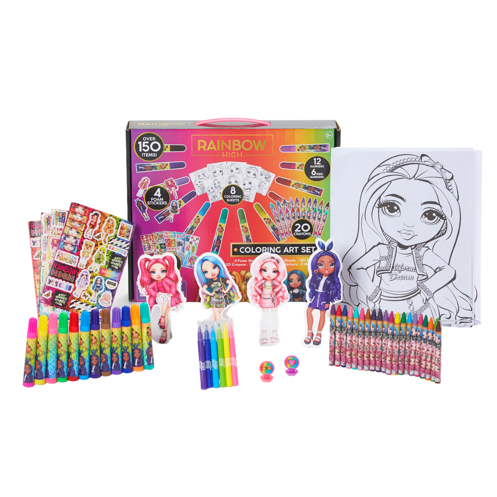 Rainbow high girls art set stickers markers and crayons for kids pieces