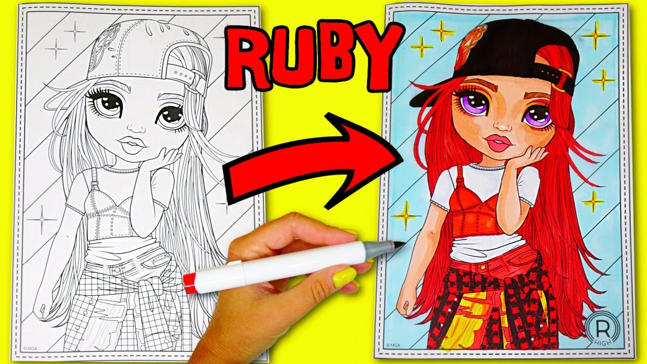 Rainbow high ruby anderson coloring with art markers