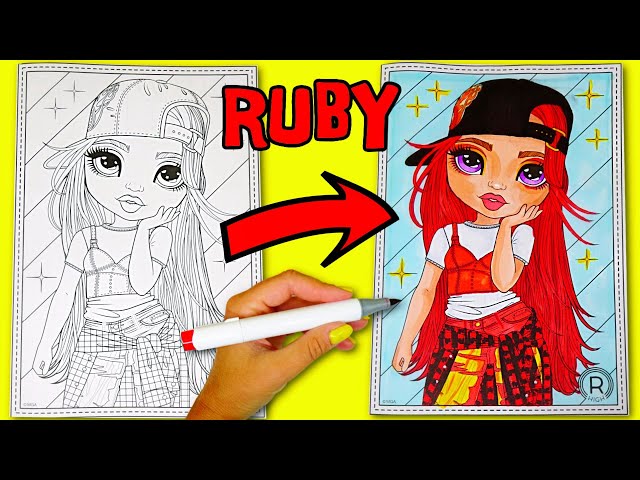 Rainbow high ruby anderson coloring with art markers