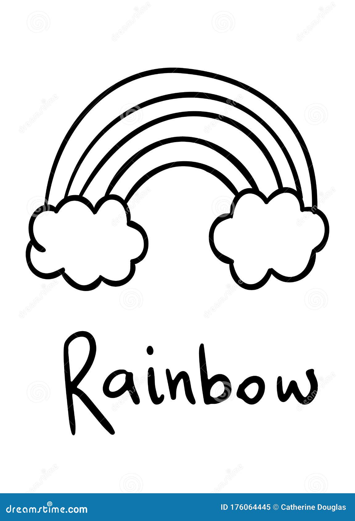 Coloring pages black and white cute kawaii hand drawn rainbow doodles lettering rainbow stock vector