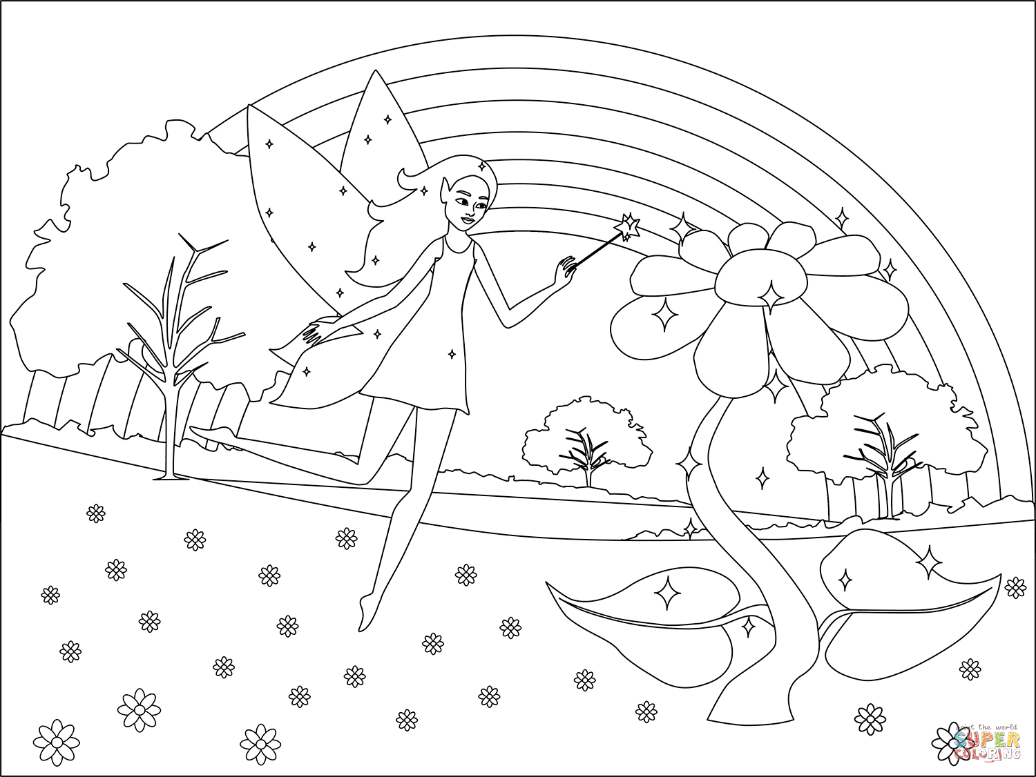 Fairy doing magic coloring page free printable coloring pages