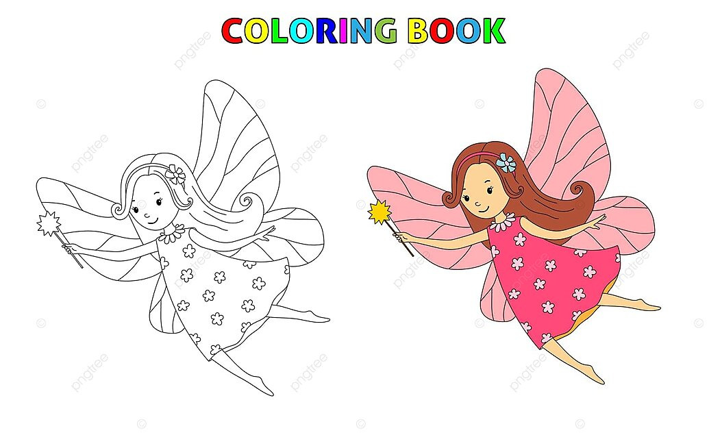 Coloring page fairy with wings and wand illustration expressive page vector illustration expressive page png and vector with transparent background for free download