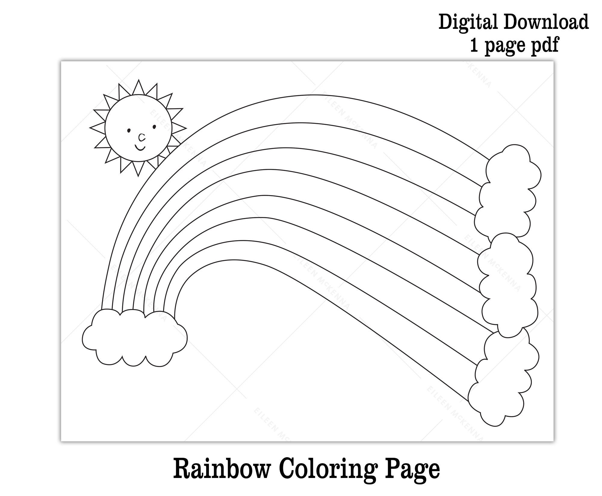 Rainbow coloring page printable rainbow sun kids activity fun self quarantine digital download online learning colors of the rainbow sheet