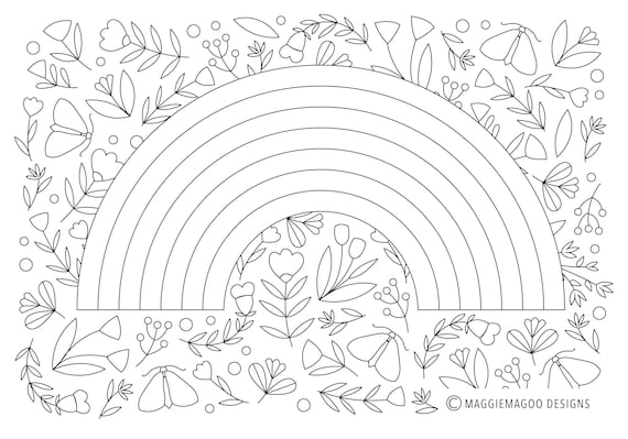 Rainbow pdf digital download colouring sheetembroidery template