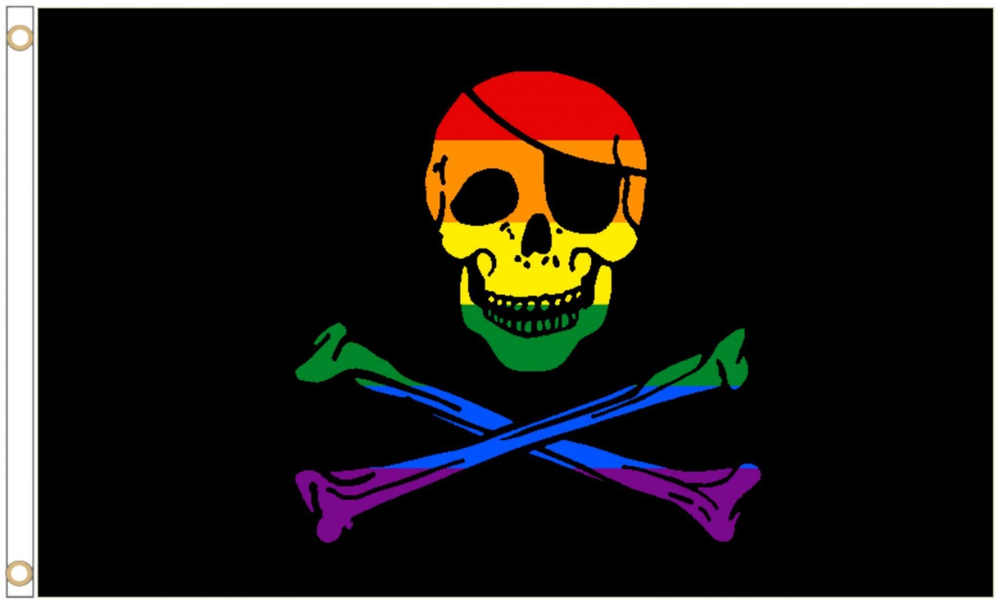 Rainbow skull crossbones pirate lgbtq gay pride polyester flag