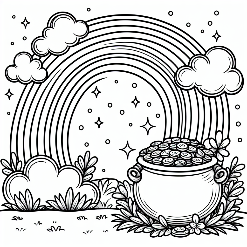 Rainbow pot of gold coloring pages