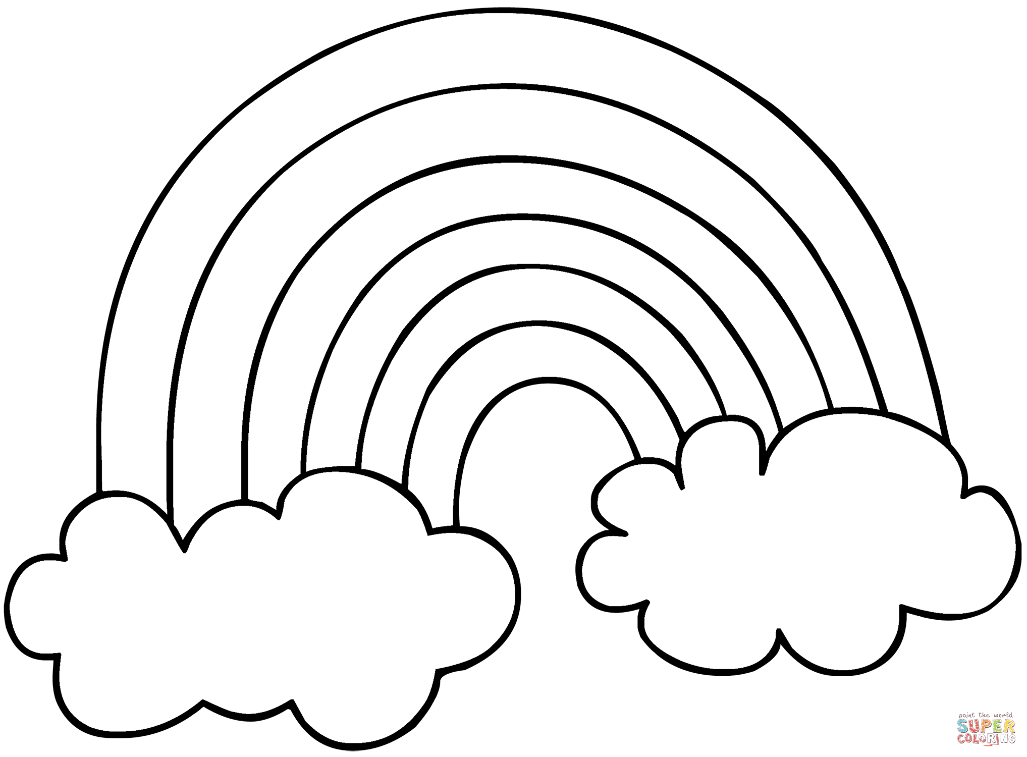 Rainbow with clouds coloring page free printable coloring pages