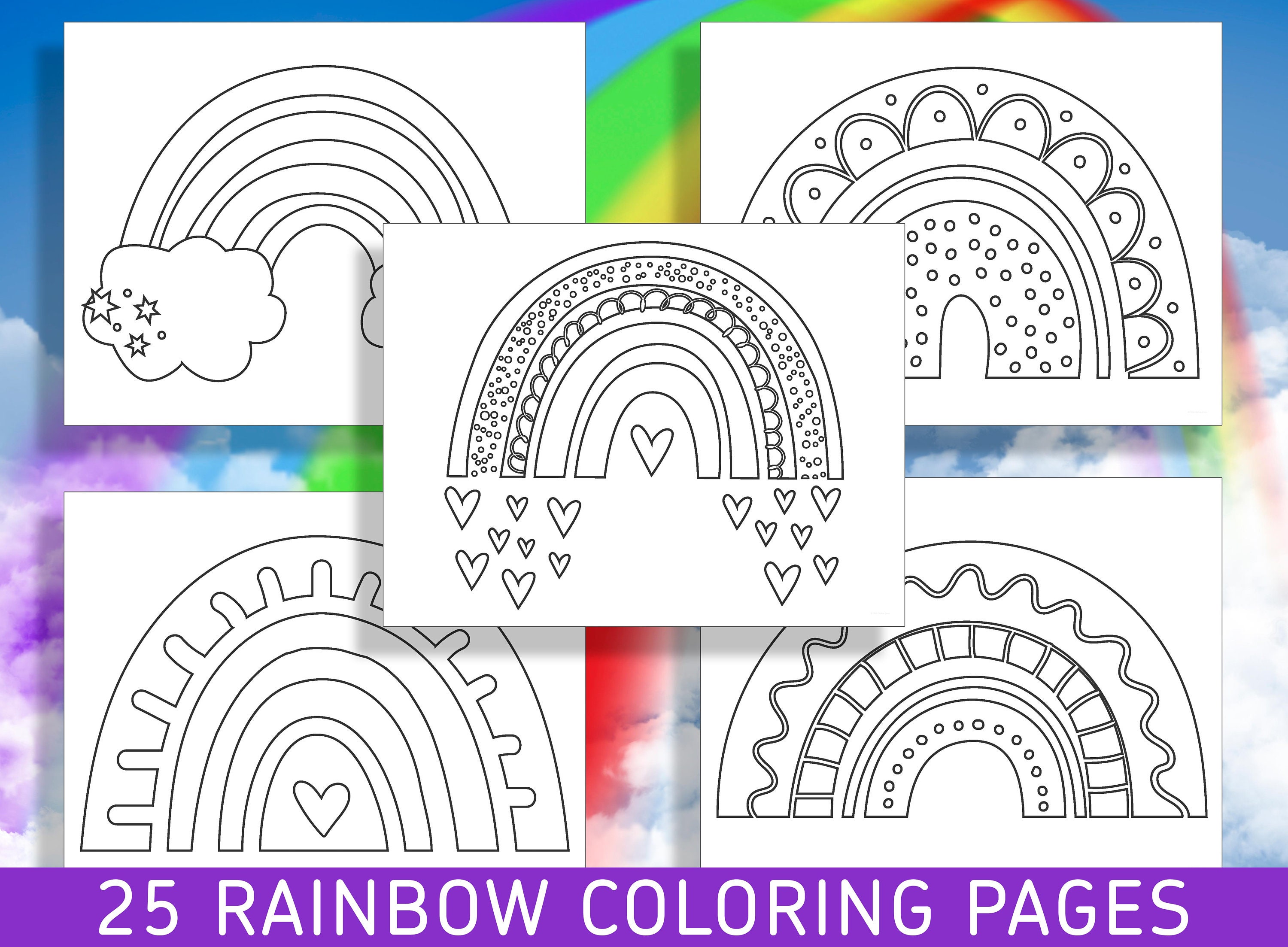 Delightful rainbow coloring pages for preschool and kindergarten pdf file instant download