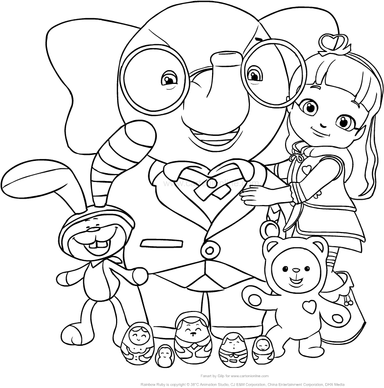 Rainbow ruby and friends colouring image