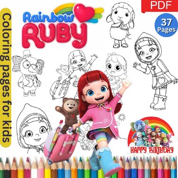 Ruby with choco and gina from rainbow ruby coloring page printable for kids