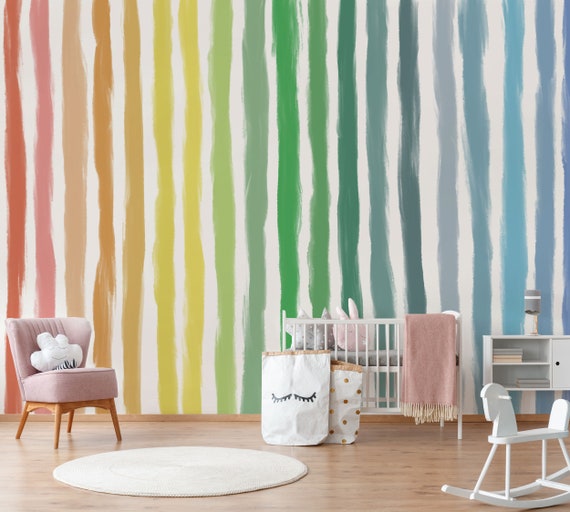 Crayon Rainbow Stripes Mural Wallpaper