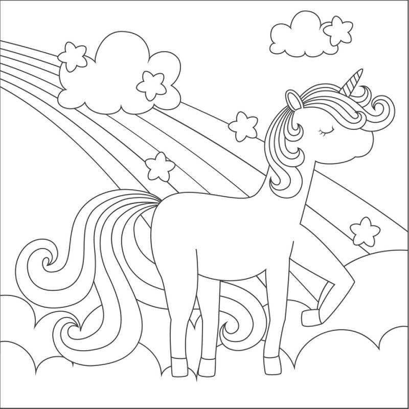 Unicorn and a rainbow coloring page