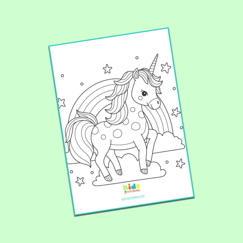 Rainbow unicorn coloring page kids