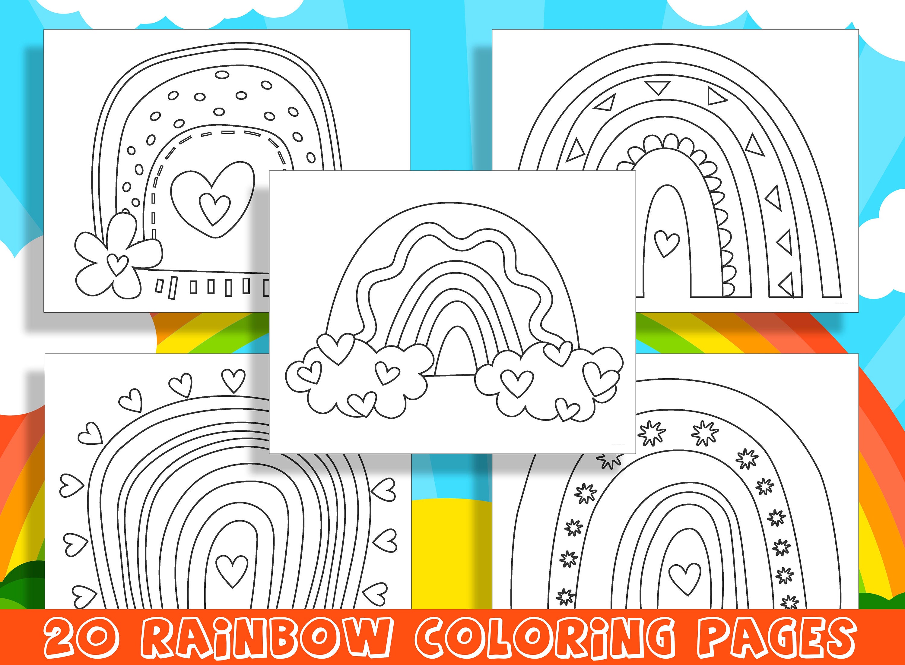 Rainbow coloring fun pages of preschool and kindergarten worksheets pdf file instant download