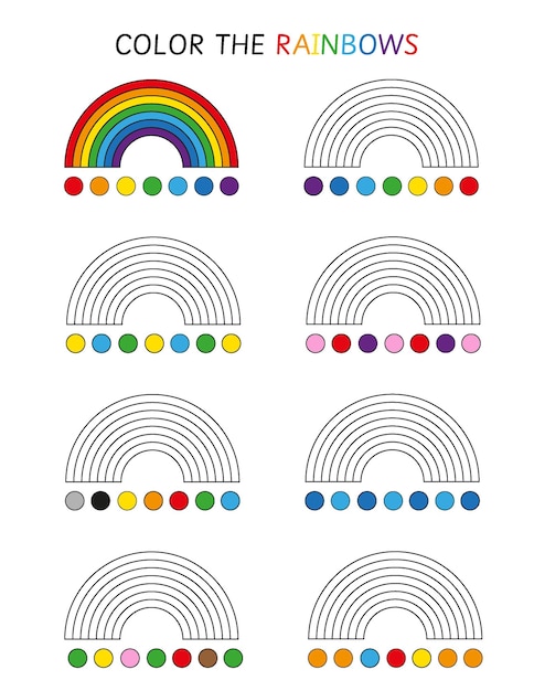 Premium vector educational activity color the rainbows by code worksheet for preschool and kindergarten patterns