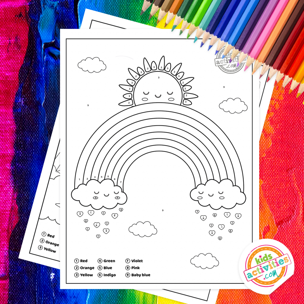 Download free color by number rainbow worksheets