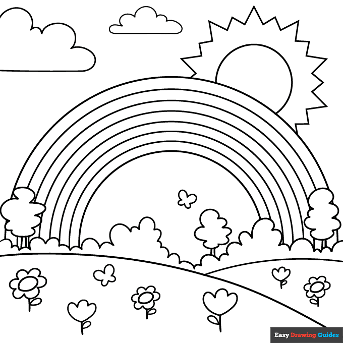 Rainbow for kids coloring page easy drawing guides