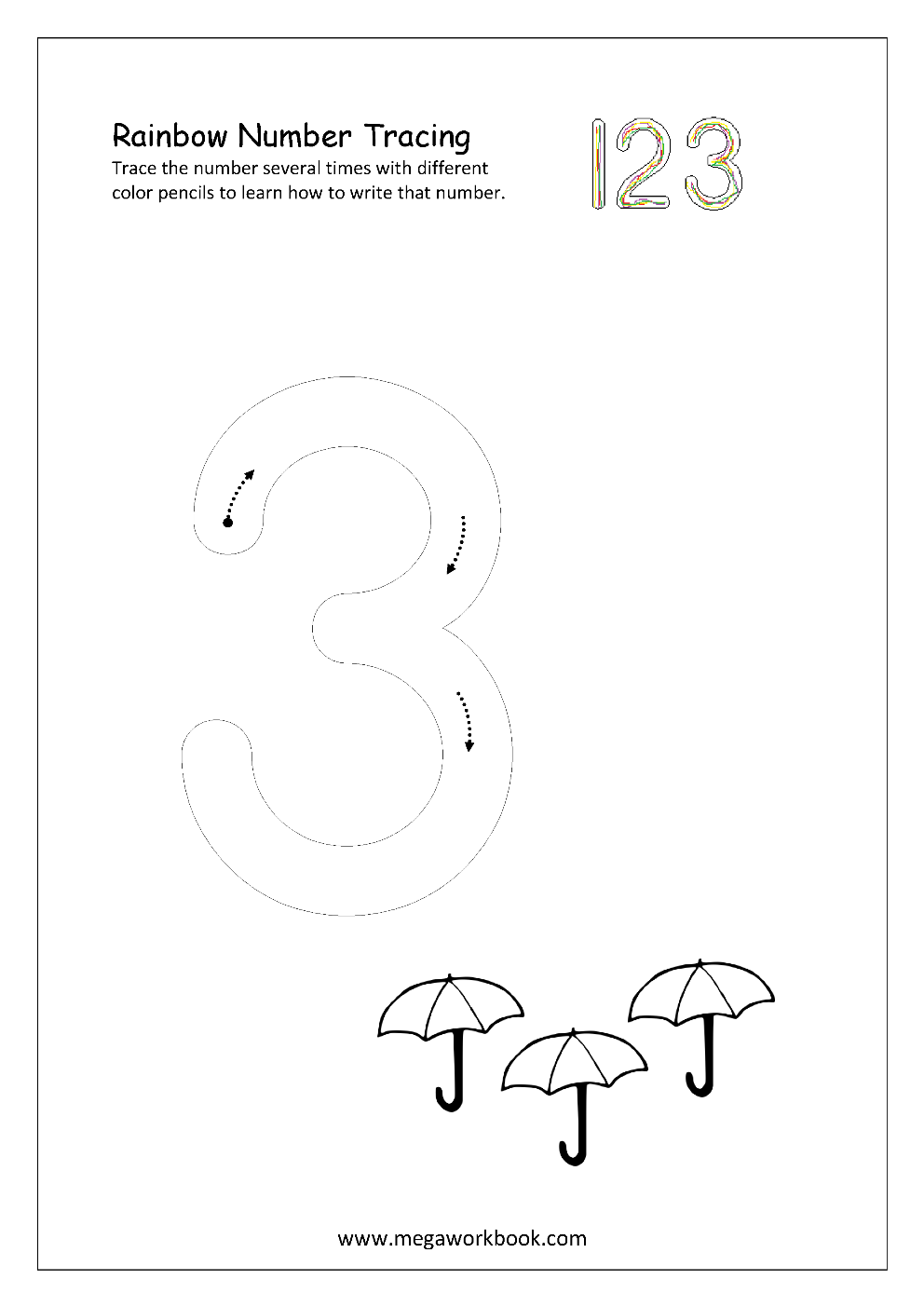 Free printable rainbow number writing