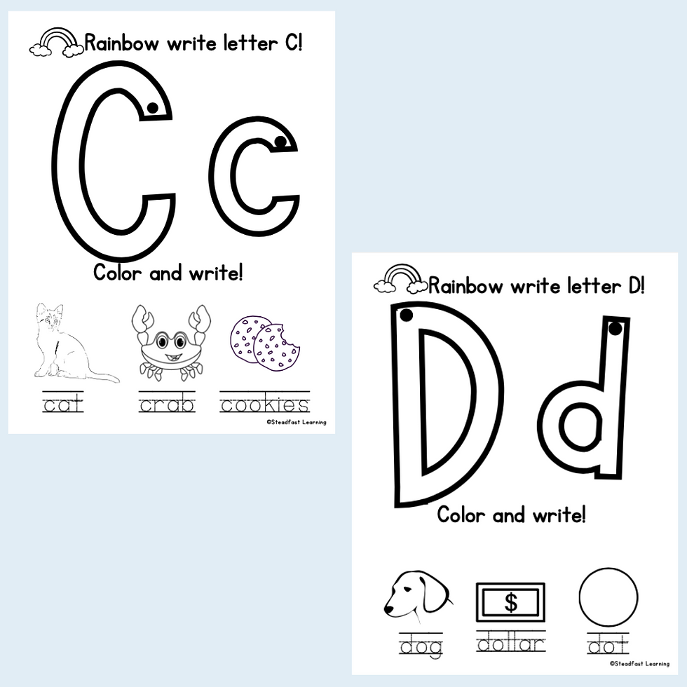 Rainbow writing alphabet set steadfast learning