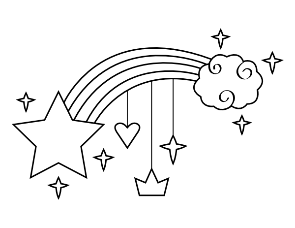 Printable rainbow cloud and stars coloring page