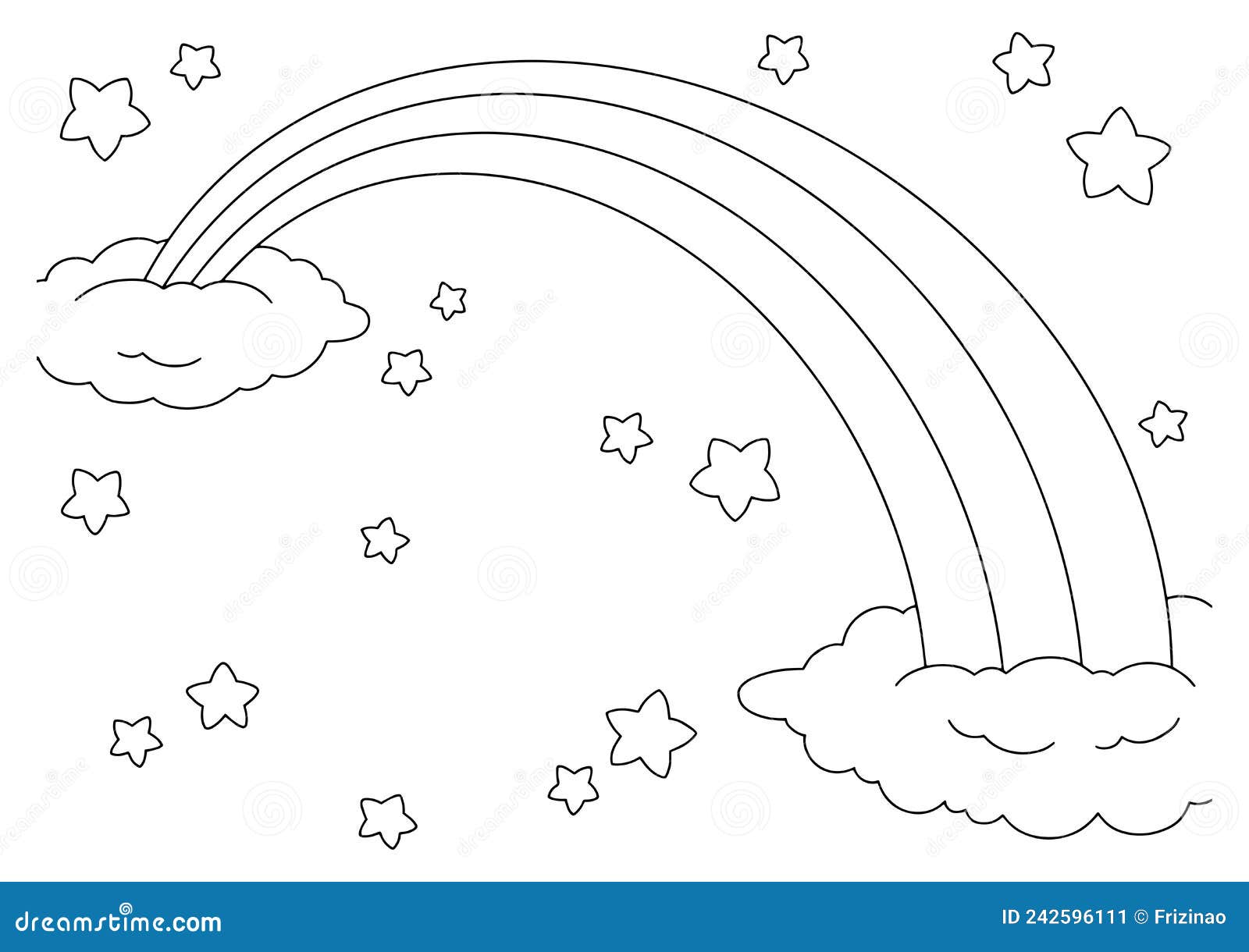 Fairytale sky with rainbow stars and clouds coloring book page for kids cartoon style character stock vector