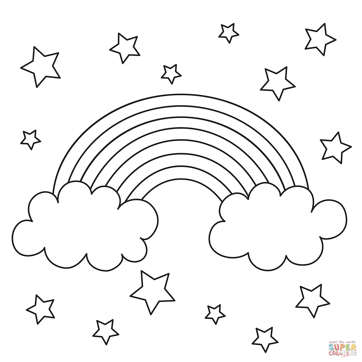 Rainbow and stars coloring page free printable coloring pages