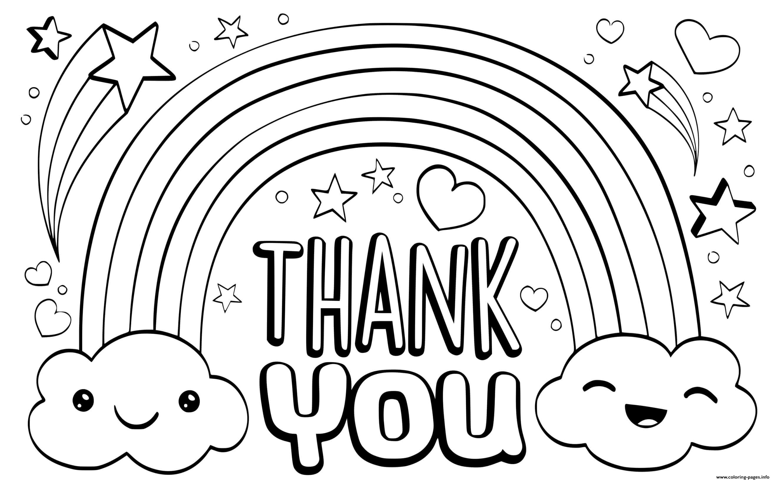 Thank you rainbow stars coloring page printable