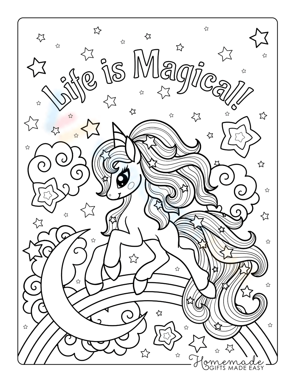 Unicorn in the beautiful rainbow stars worksheet