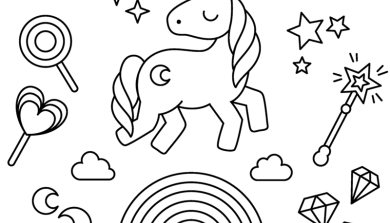 Unicorn with rainbow stars and candy unicorn coloring pages coloring pages star coloring pages