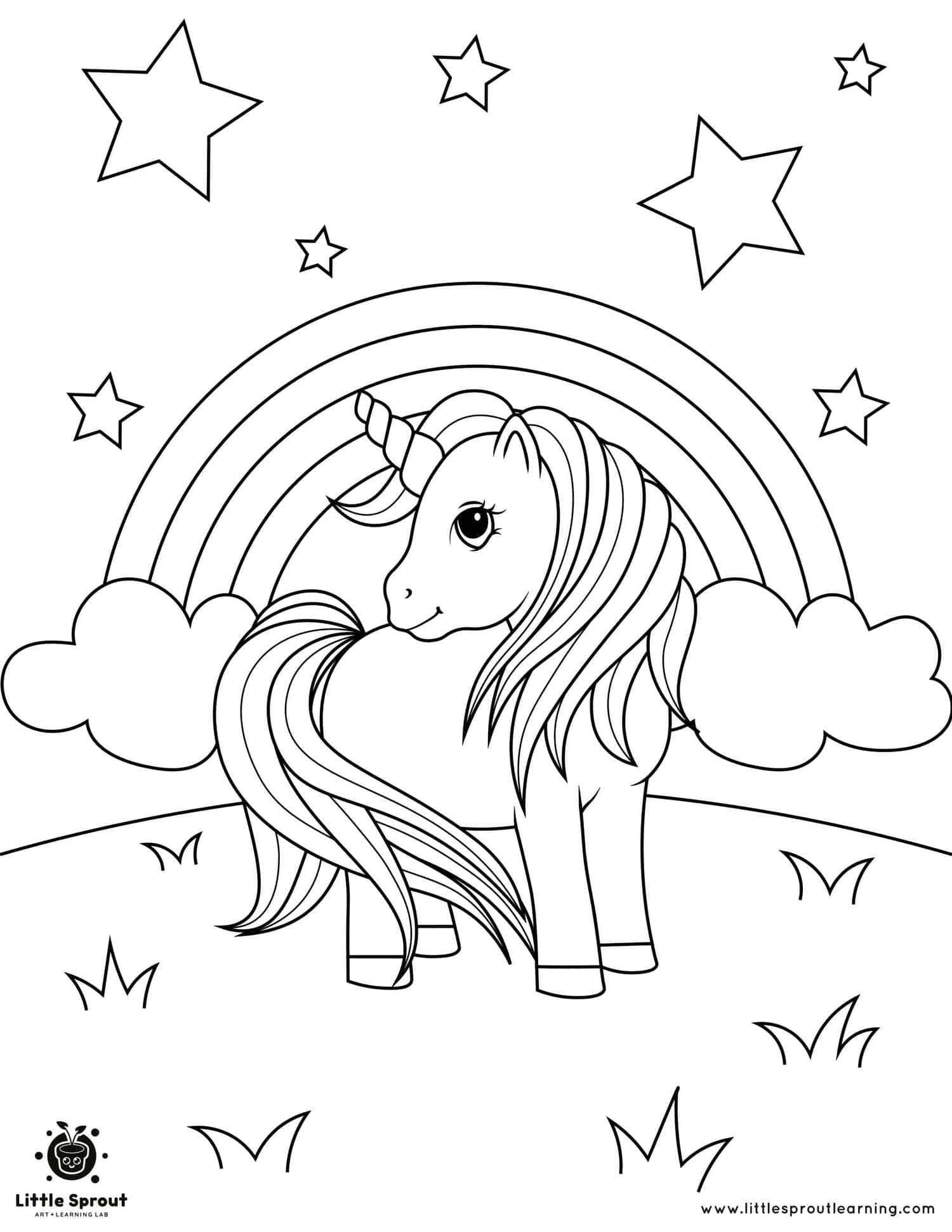 Rainbow and stars a unicorn coloring page little sprout