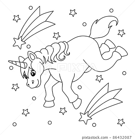 Falling unicorn and shooting star coloring page