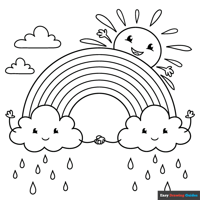 Cute rainbow and clouds coloring page easy drawing guides