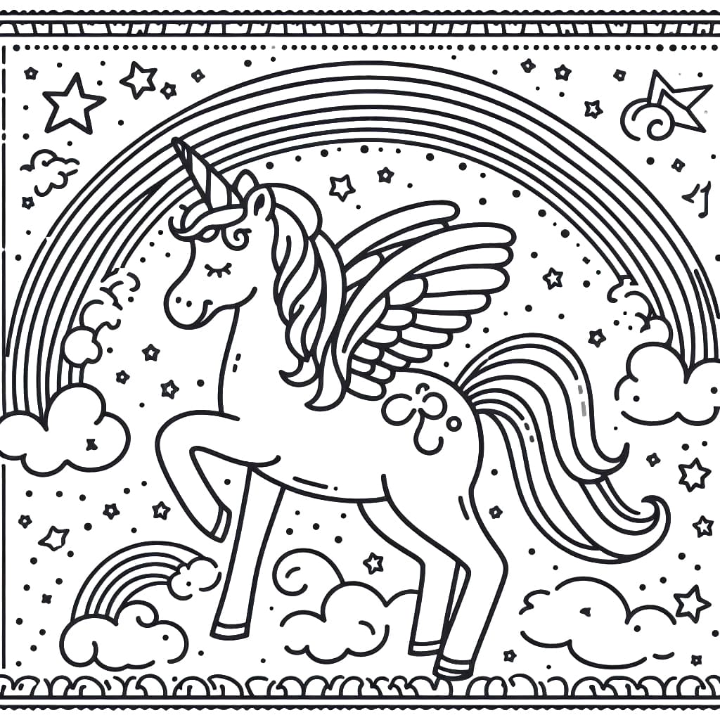 Alicorn and rainbow coloring page