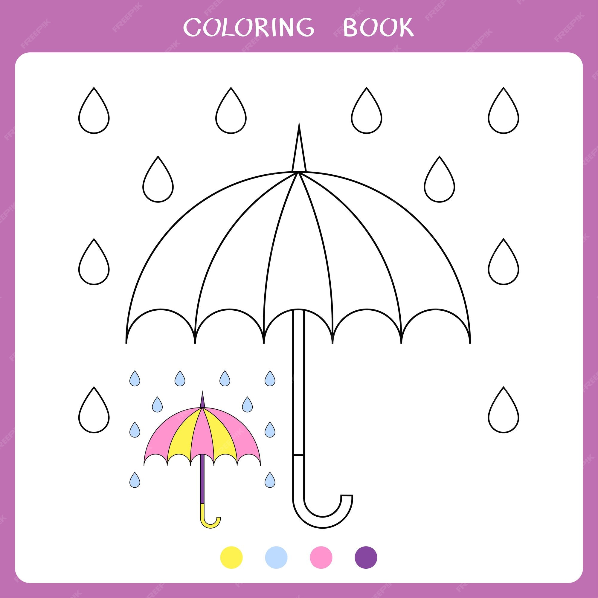 Premium vector vector illustration of ubrella and raindrops for coloring book