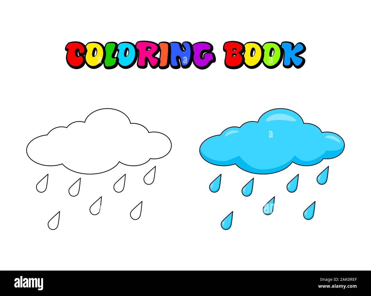 Cloud with rain drops coloring book for children vector water drops outline illustration weather forecast coloring page for preschool kids stock vector image art