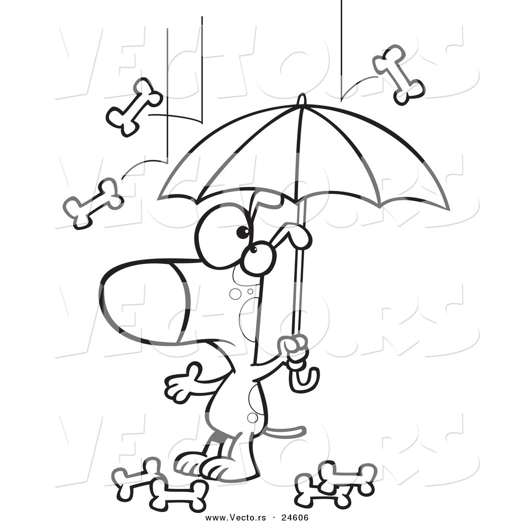 R of a cartoon dog under an umbrella in bone rain