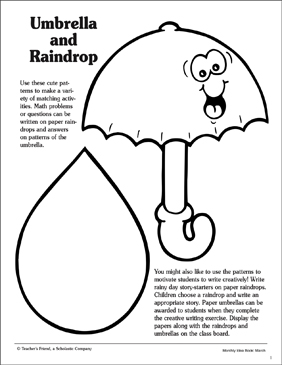 Umbrella and raindrop printable lesson plans and ideas skills sheets