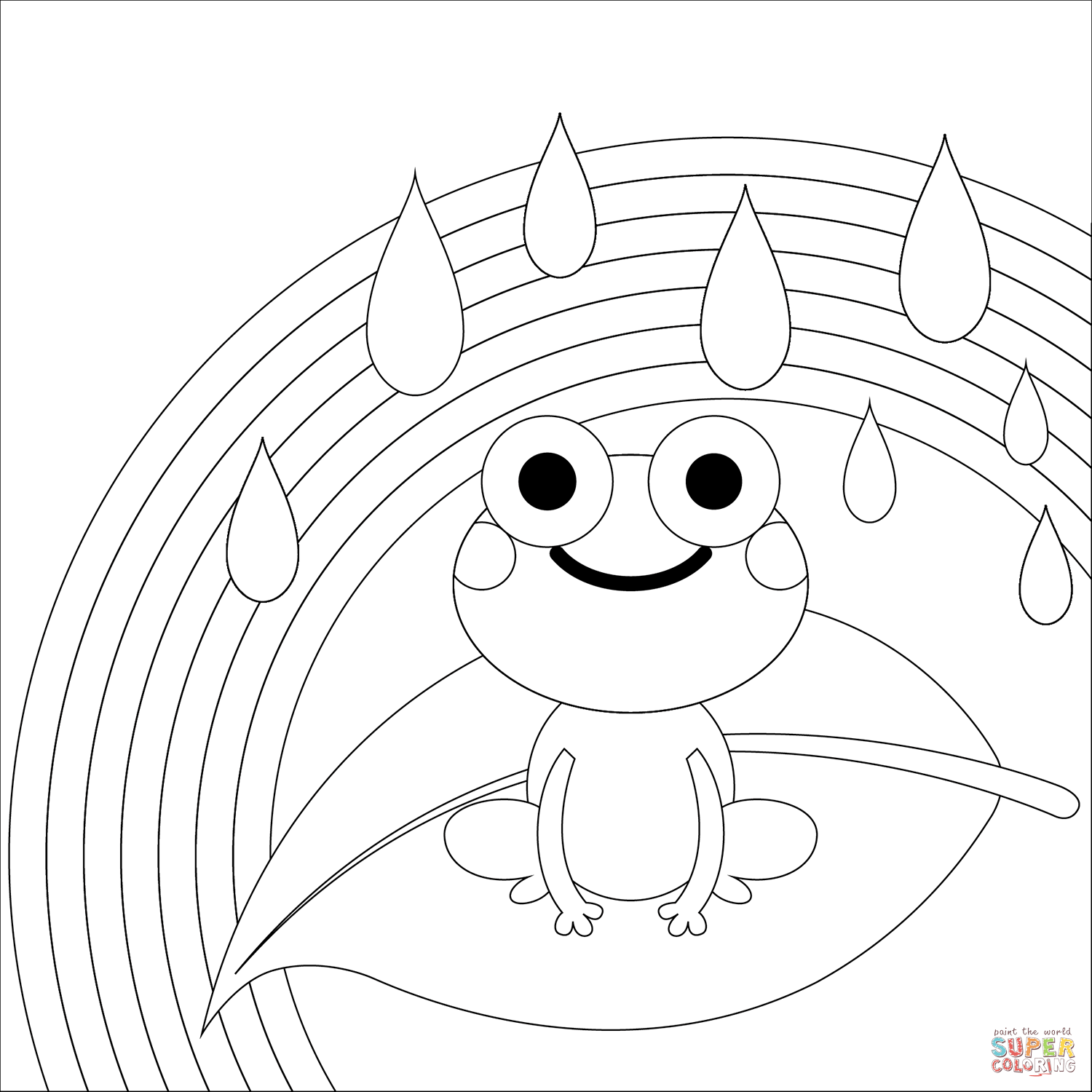 Rainbow and frog coloring page free printable coloring pages