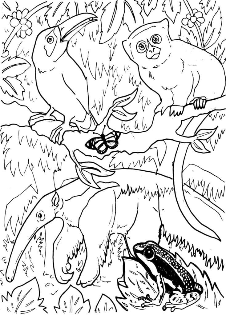 Jungle animals free for kids coloring page