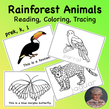 Rainforest animals printable booklet for reading coloring and tracing prek