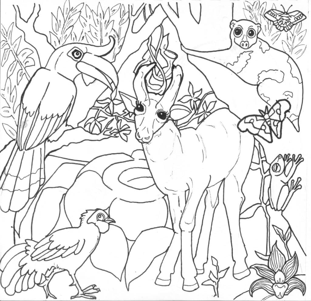 Some animals in the jungle coloring page