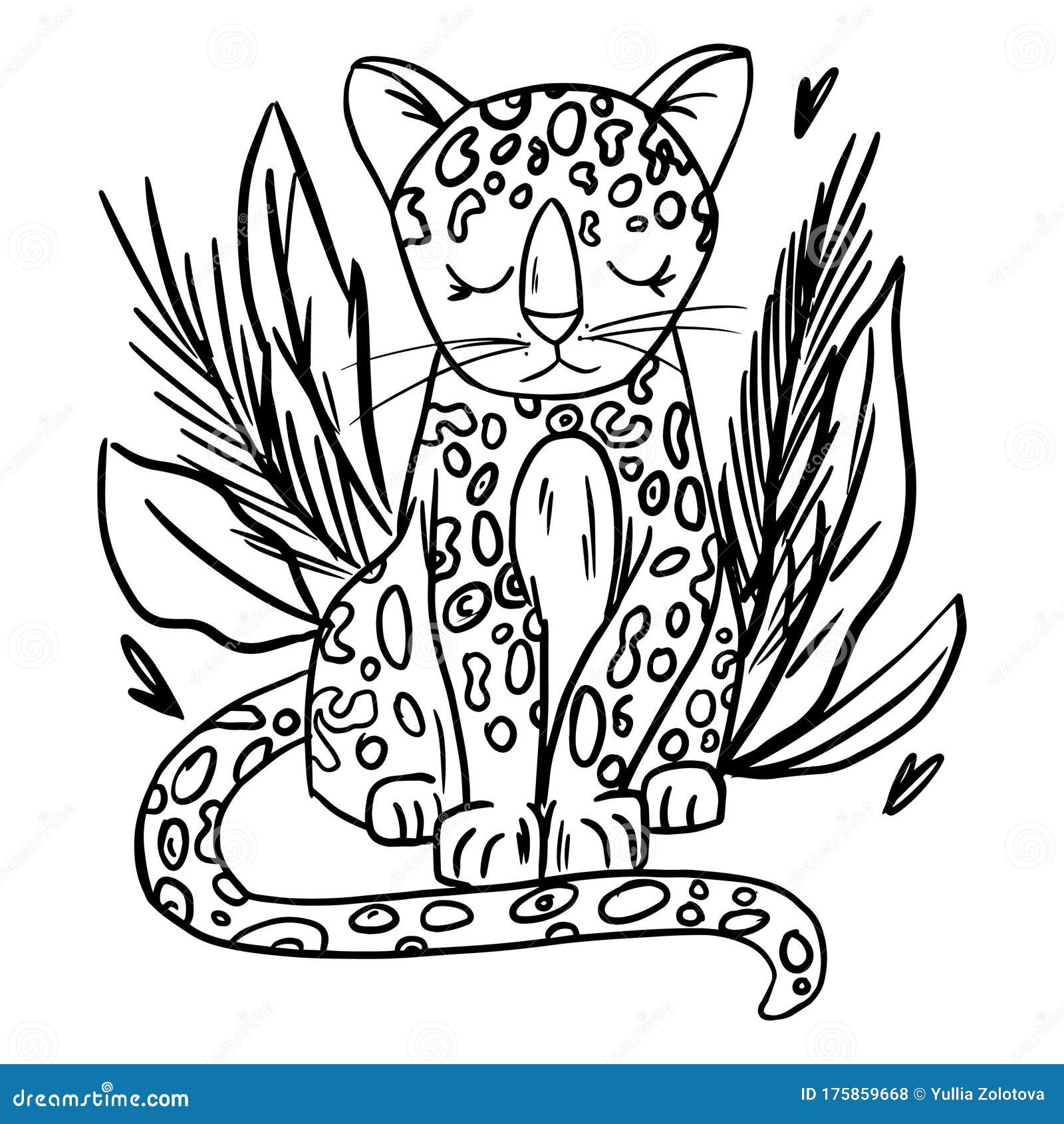 Cheetah doodle hand drawn coloring page cartoon abstract animal in scandinavian style wild rainforest animal stock vector